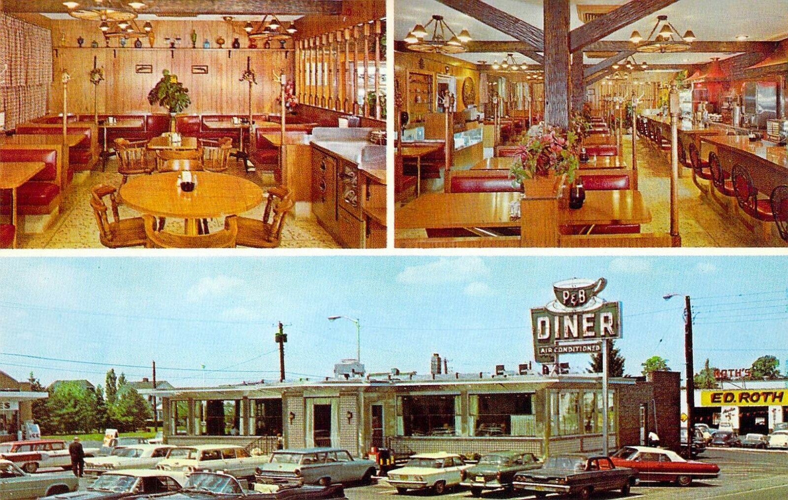 Nj Glasboro P & B Colonial Diner Interior & Exterior Route 47 C1960 Postcard A74