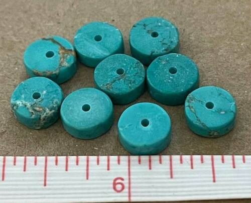 (10) Original Navajo Turquoise Indian Trade Beads 150+ Years Medium Old Discs