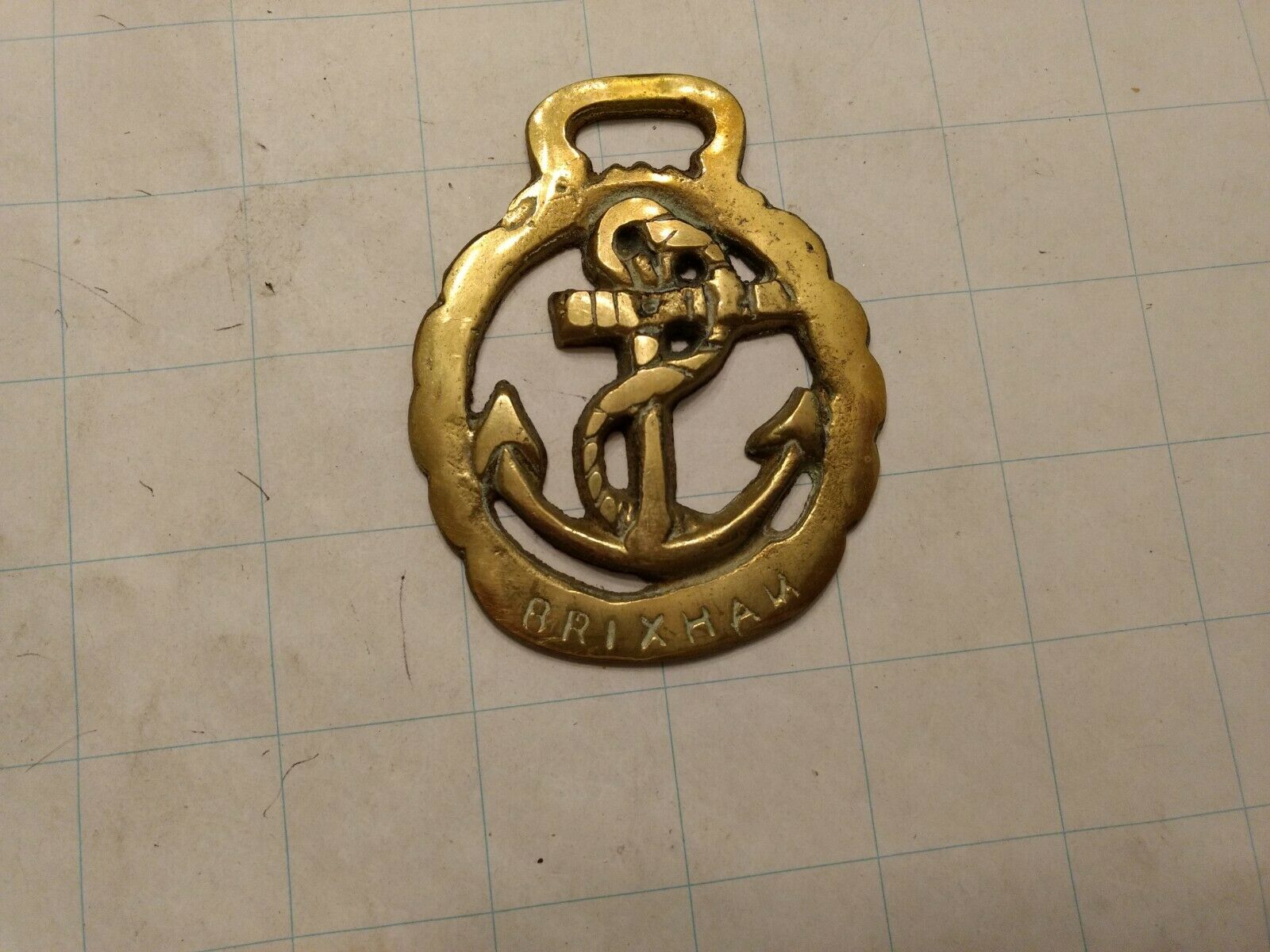 Vintage Solid Brass Bridle Badge Medallion Brixham Anchor