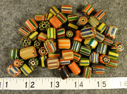 10 Old Original Hudsons Bay Company Mixed Chevron Indian Trade Beads Glass 1800s