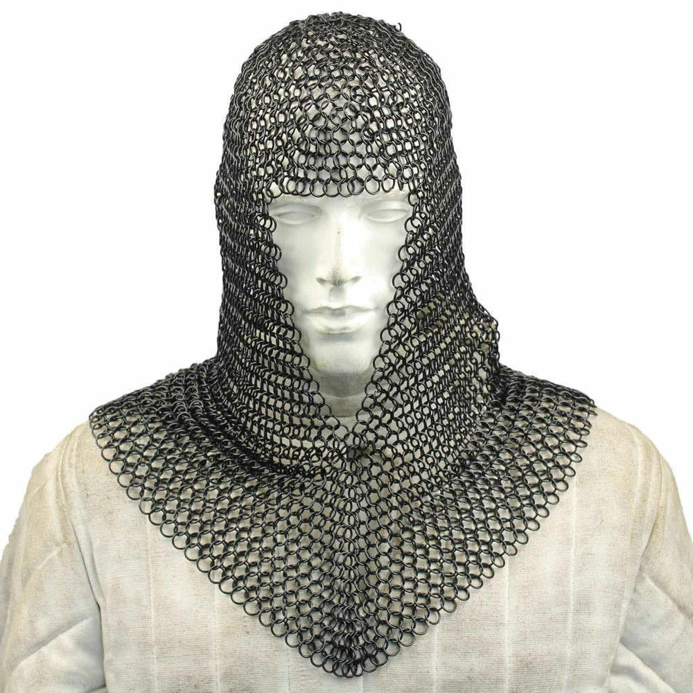 10mm Butted Knights Steel Chainmail Chain Mail Coif Armor Hood For Hauberk