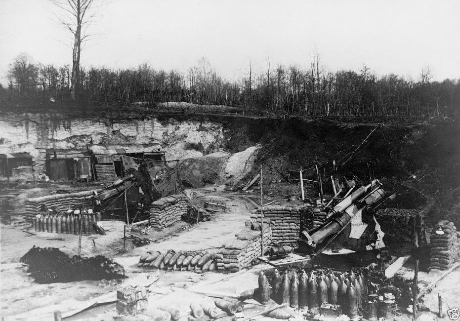 Artillery Position Guns Ammunition Shells Sandbags 1918 8x10 World War I Photo