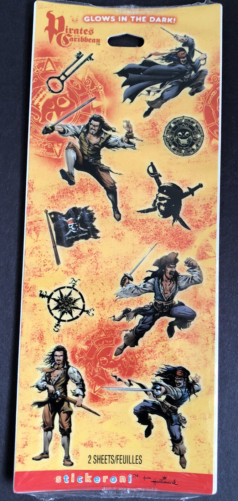 Disney's Pirates Of Caribbean Stickers Jack Sparrow - Glow In The Dark - Sealed