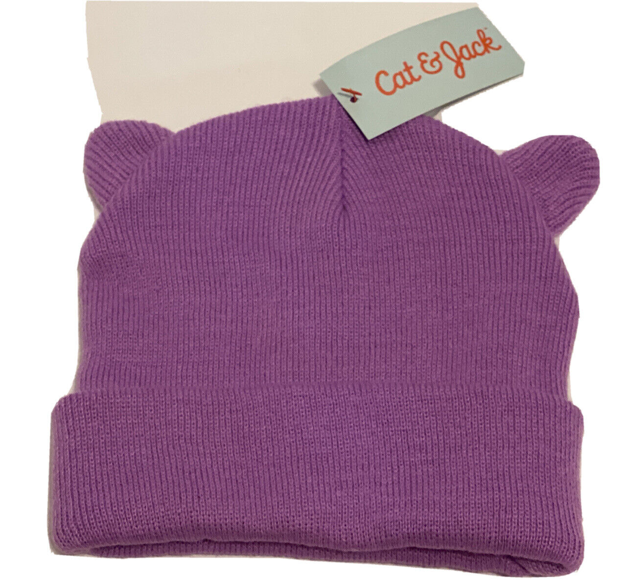 Cat & Jack Purple Cuffed Beanie Hat With Ears Soft Girls One Size Violet Nwt A5