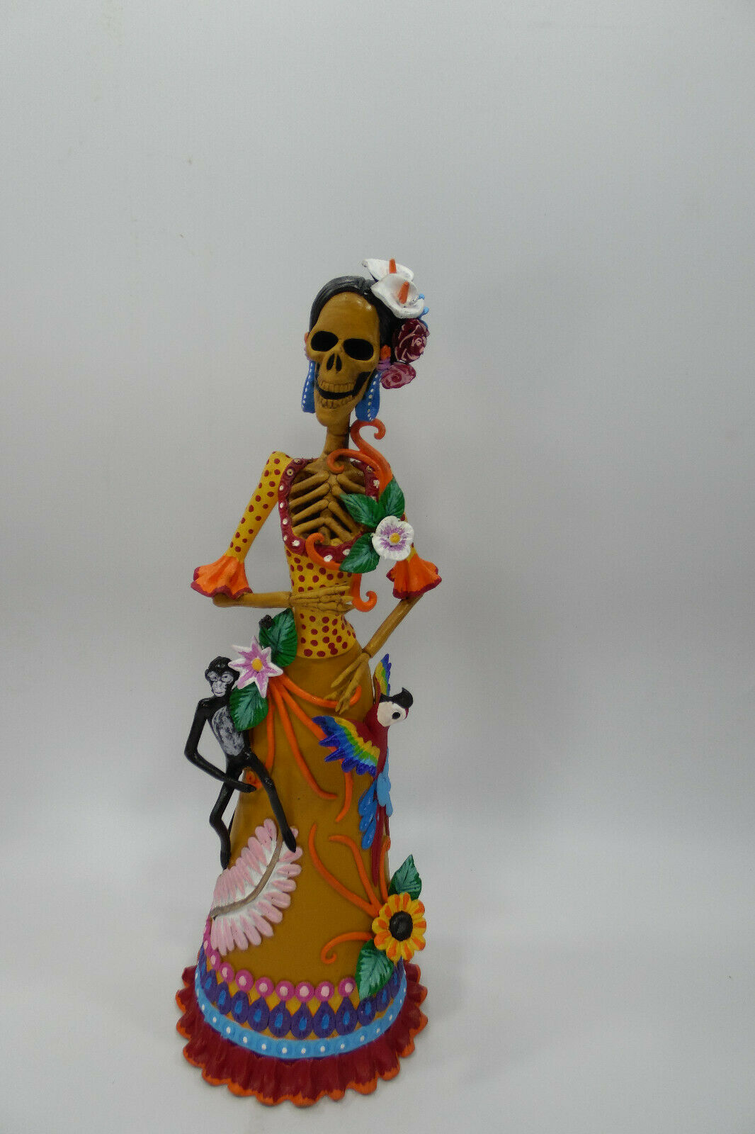 Fine Art Catrina Mexican Day Of The Dead Folk Art Handmade Clay Figure 16"