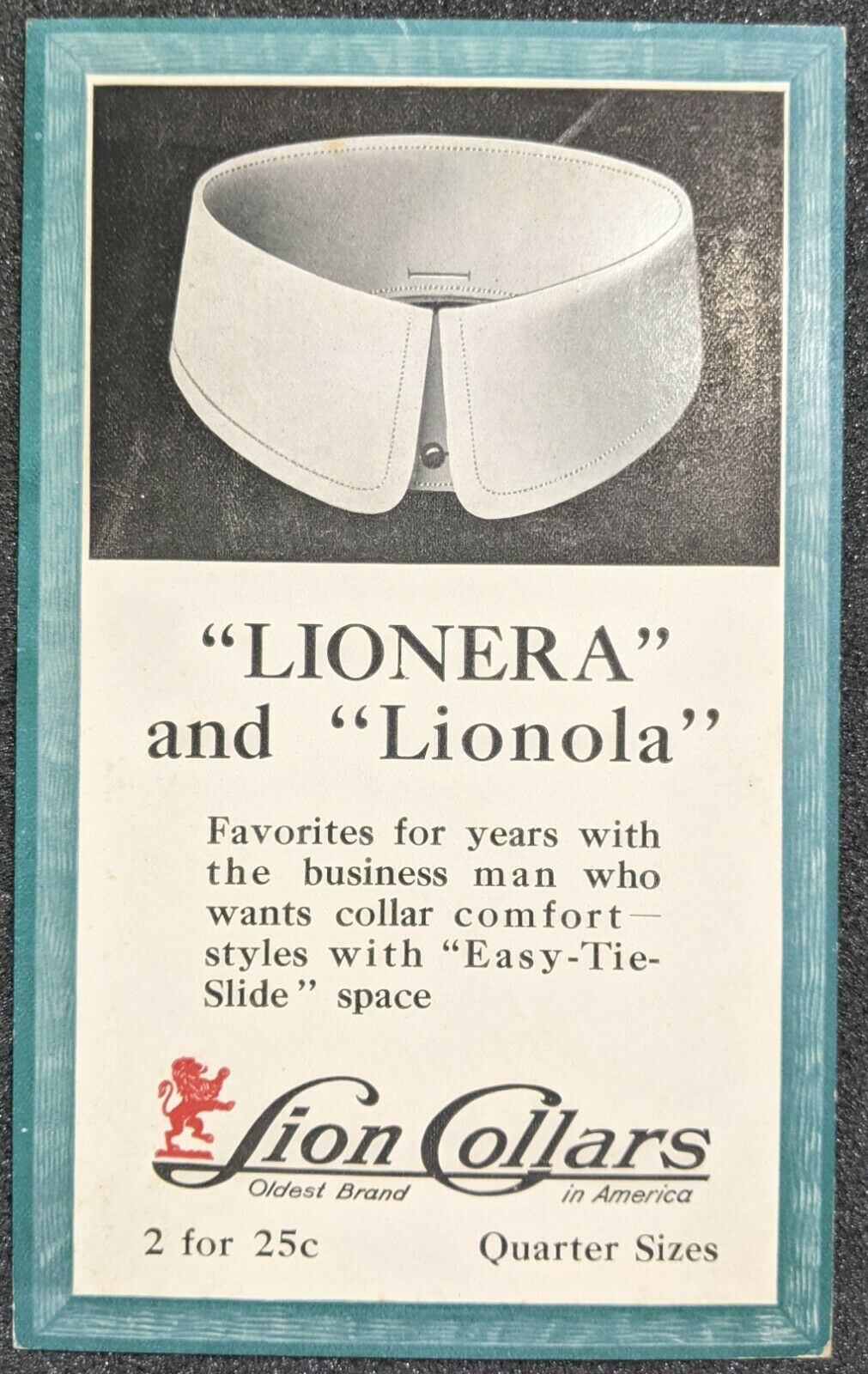 Vintage 1910s Lionera Lionola Lion Shirt Collars Advertisement Sign Card