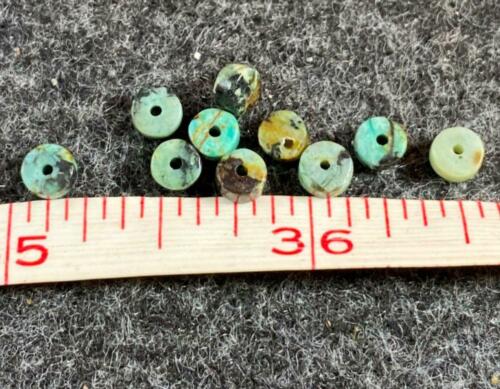 (10) Original Navajo Turquoise Indian Trade Beads 150+ Years Small Old Discs