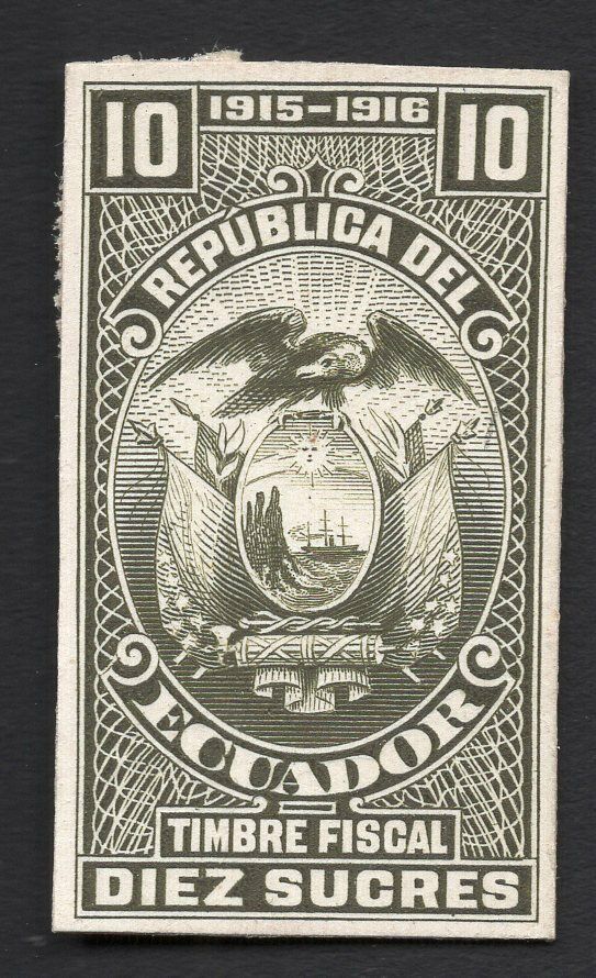Ecuador 1915-16 10 Sucres  Stamp Mh Cv=35$ Proof,cardboard R!r!r!