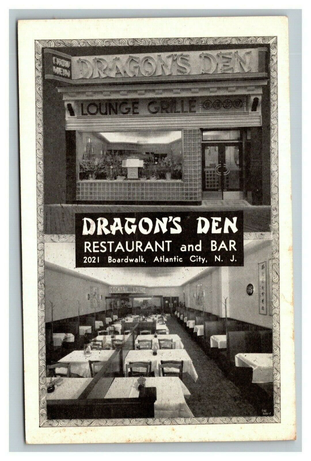 Vintage 1940's Postcard Dragon's Den Restaurant And Bar Atlantic City New Jersey
