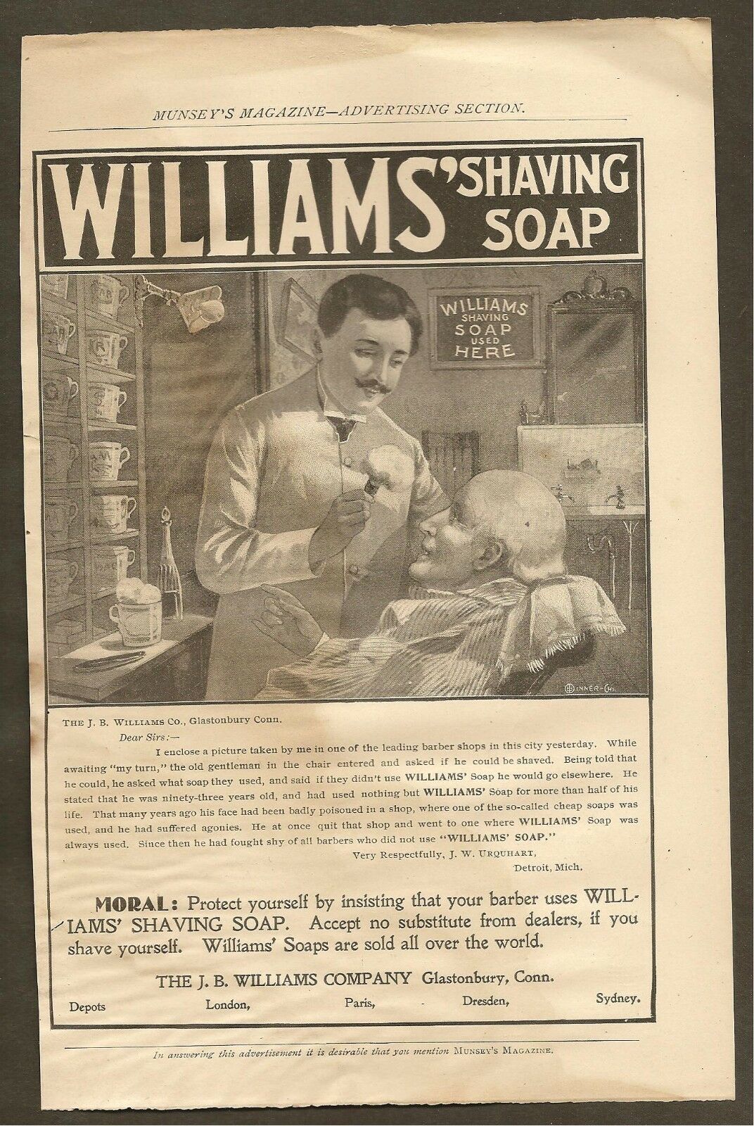 Vintage (1899) Williams' Shaving Soap Ad From Munsey's Magazine