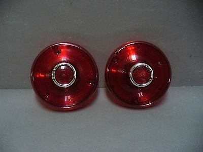 53 54 Ford Taillight Lenses Tail Lamp Pair Chrome Sleeve Ford Licensed