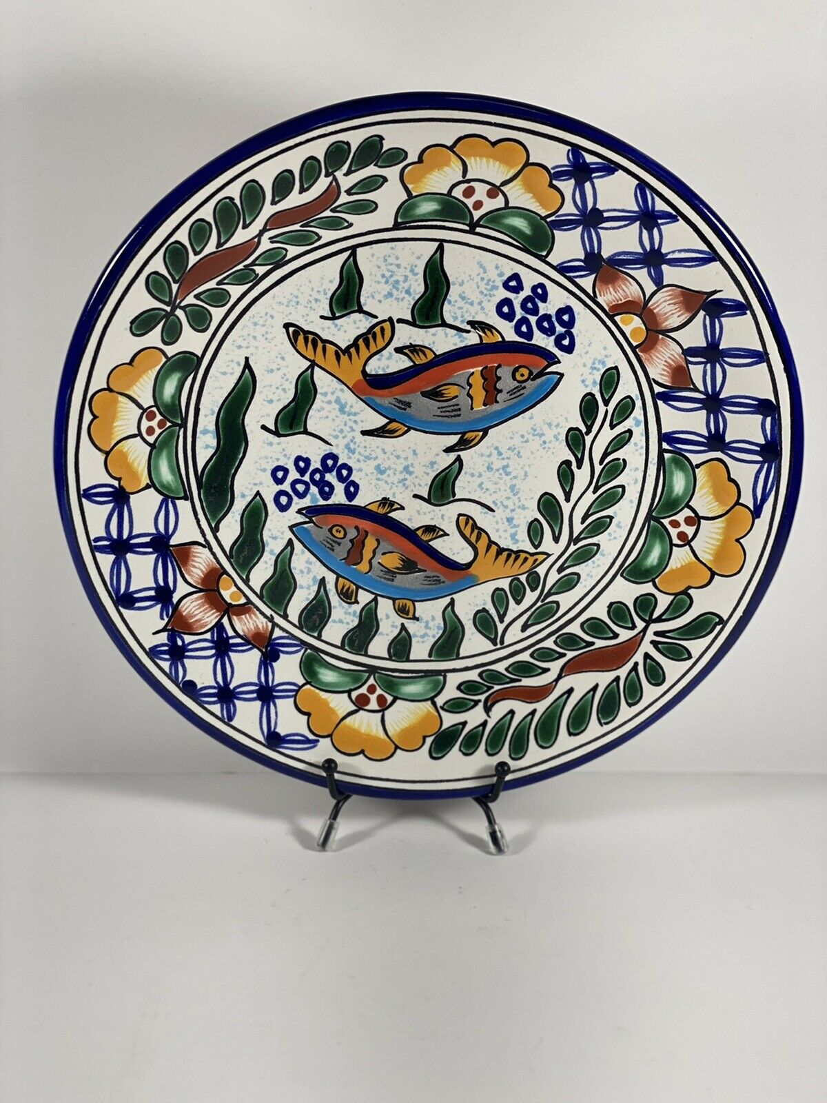 Mexico Talavera Pottery Fish Plate Hand Painted Lead Free Colorful Wall Art (2)