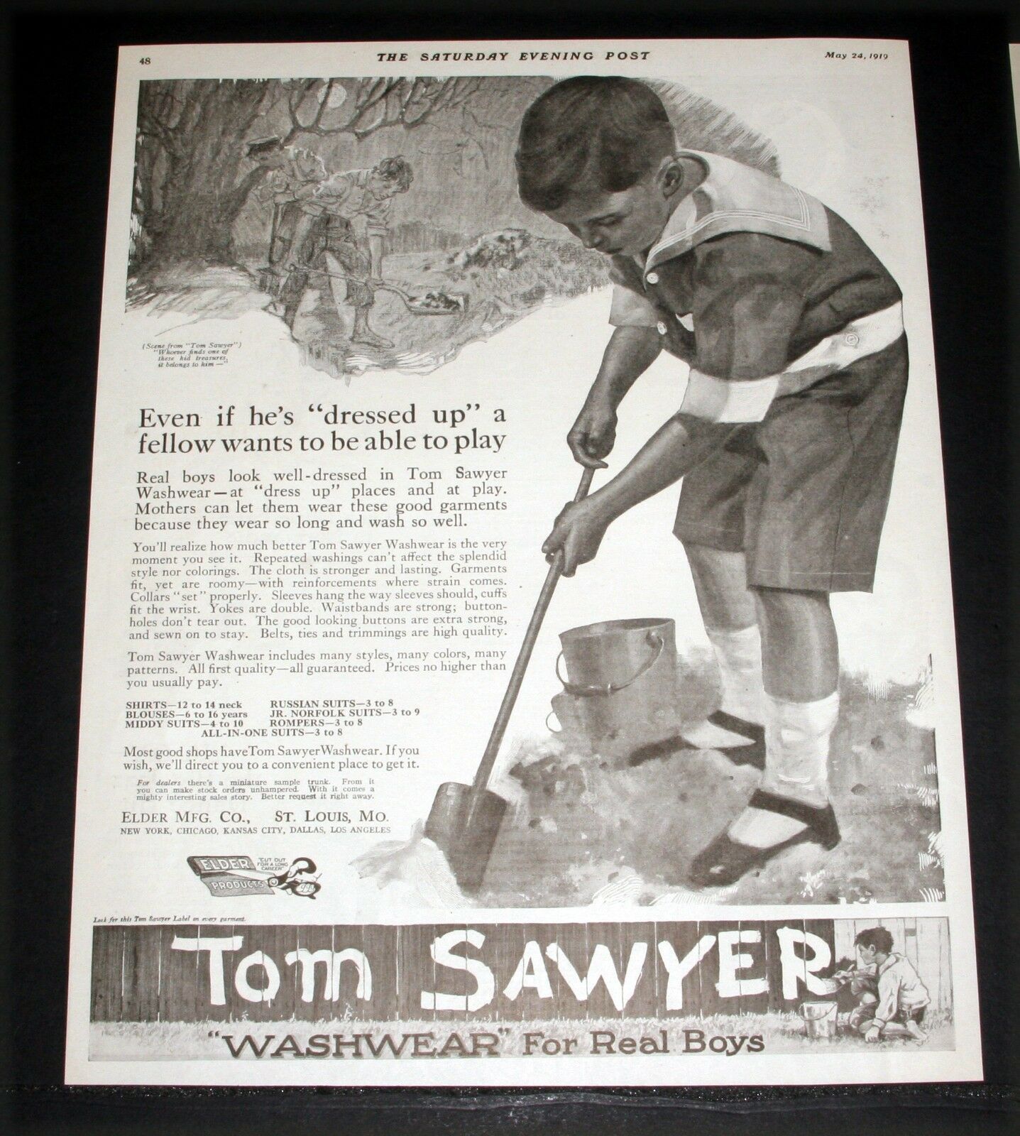 1919 Old Magazine Print Ad, Tom Sawyer Washwear Clothes For Real Boys, Play Art!