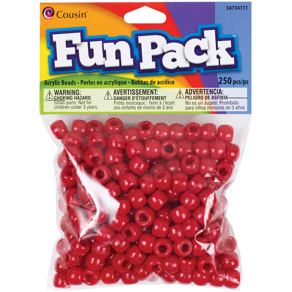 Cousin Fun Pack Acrylic Pony Beads 250/pkg-red