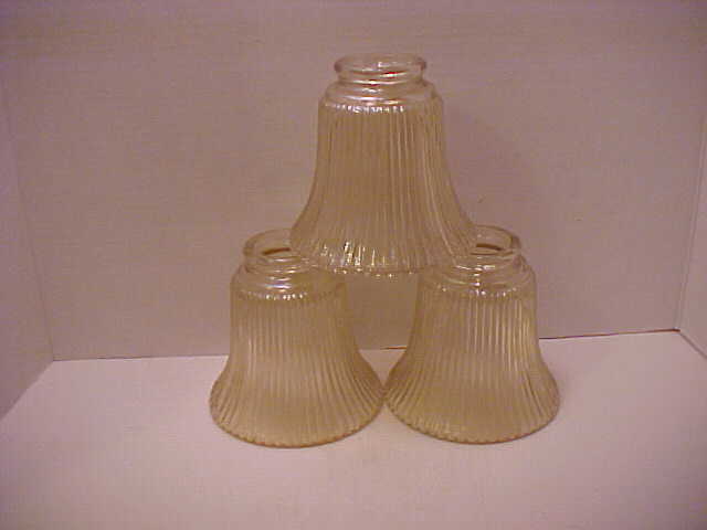 Three Vintage Champaign Glass Ribbed Sconce Chandelier Bell Shade