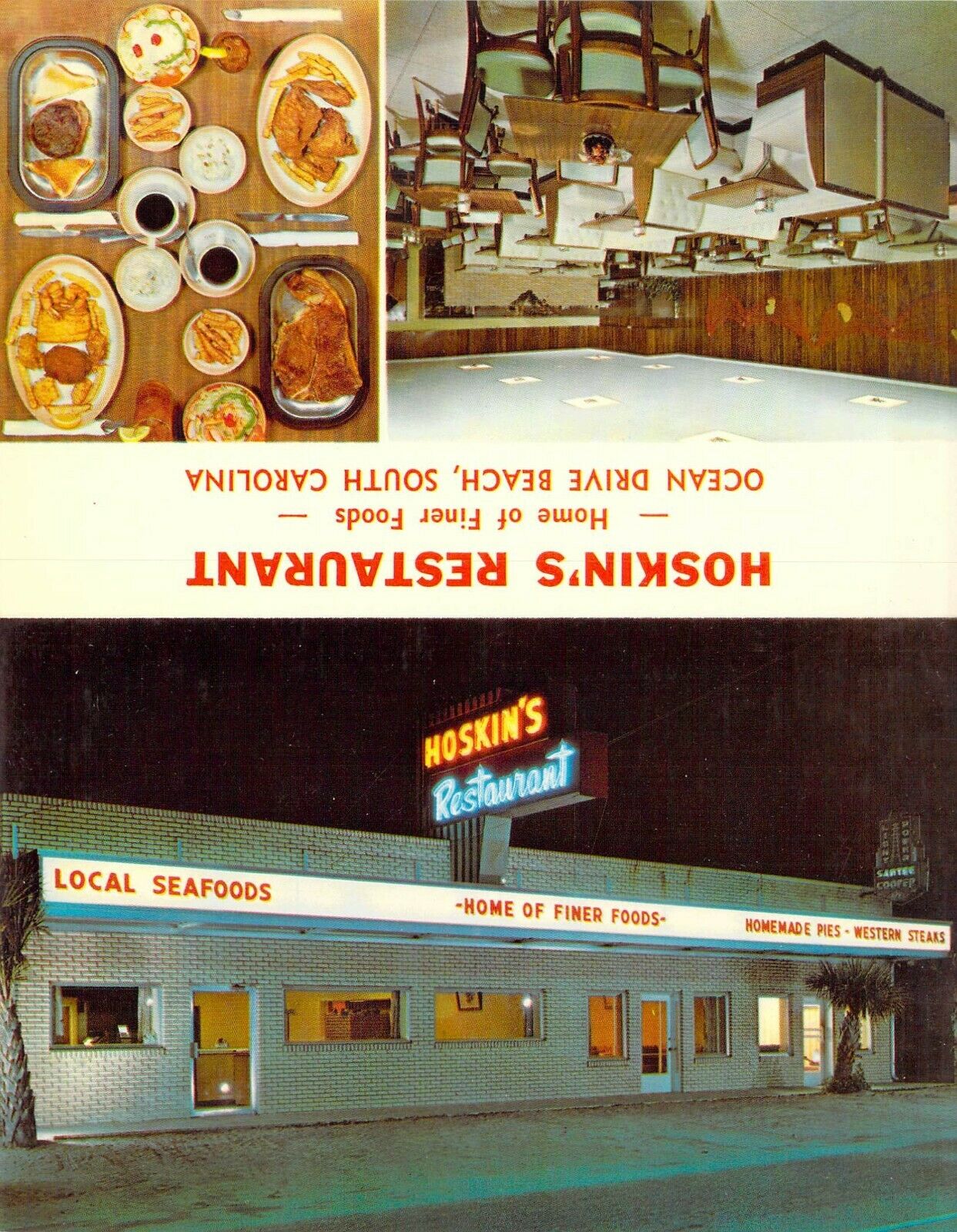 Sc Ocean Drive Beach Hoskins Restaurant Seafood Neon Sign 1959-61 5.5x7 Postcard