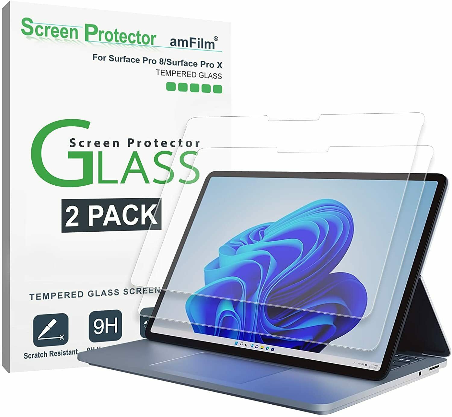 (2 Pack) Amfilm Microsoft Surface Pro 8 (2021) Surface Pro X Tempered Glass