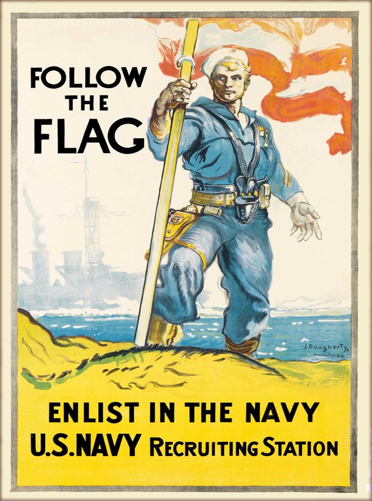 1917 Follow The Flag Enlist Navy Wwi Patriotic Wartime Advertisement Poster