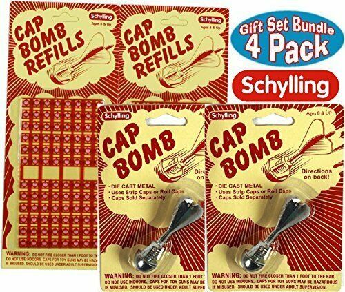 4 Piece Gift Set Schylling Retro Classic Toy 2 Metal Cap Bombs + 2 Refills