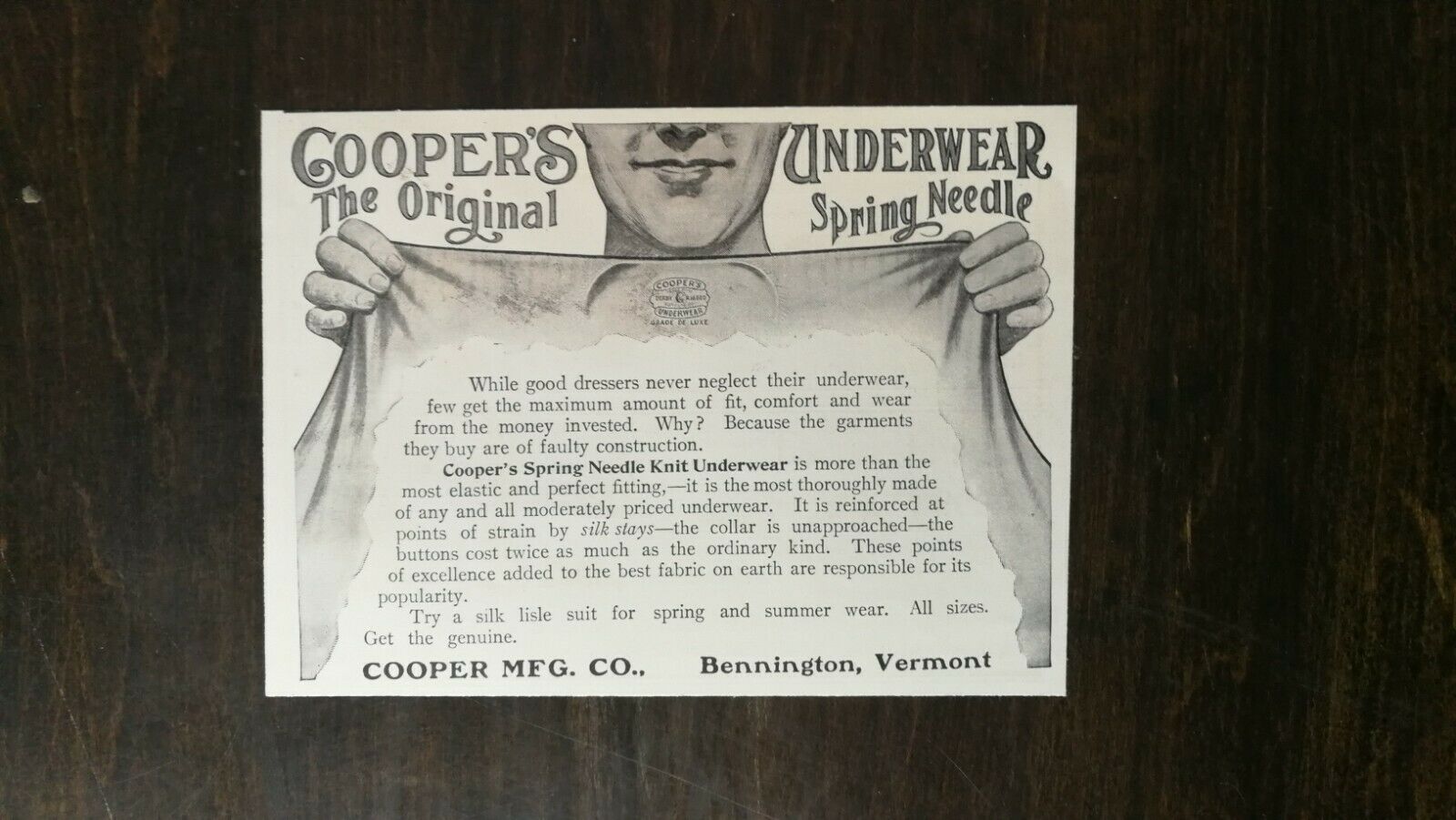 Vintage 1909 Coopers The Original Spring Needle Underwear Original Ad 721