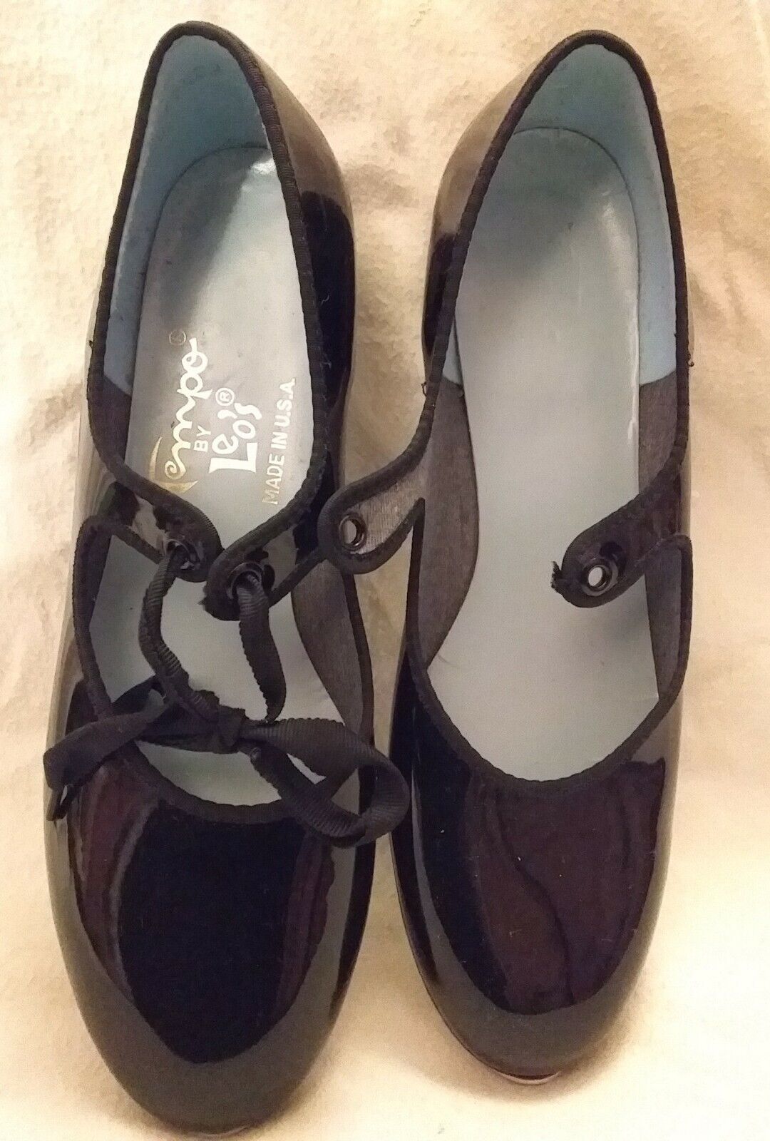 Tempo By Leo's Womens Black Patent Tap Shoes 7 N Bow Closure