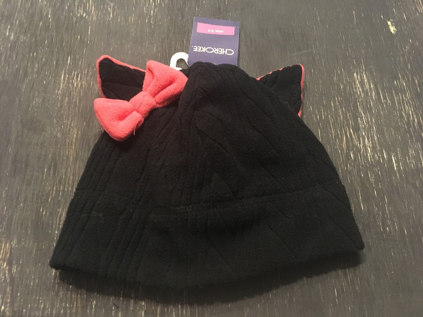 B90 New Black & Pink Kitty Cat Beanie Stylish Hat Youth 4-7