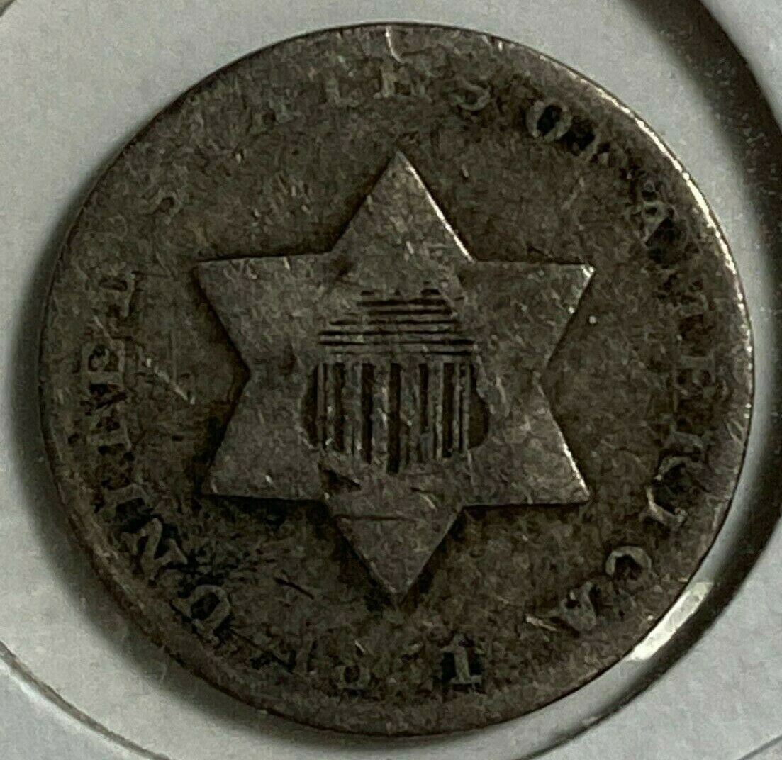 1851 Very Good Vg Us Three 3 Cent Silver 3c