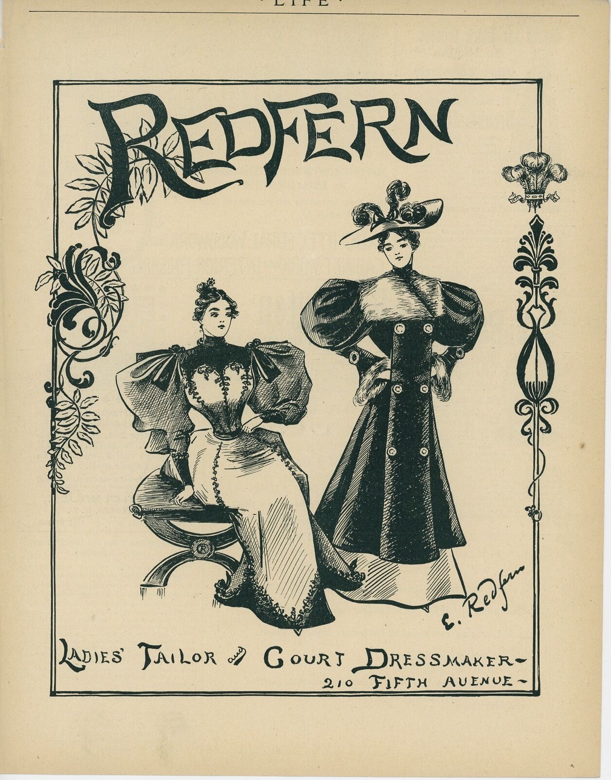 1894 Redfern Ladies Tailor Ad New York City Fifth Avenue Dressmaker Fashion Ny