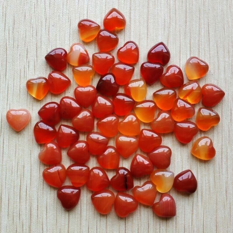 50pcs Natural Red Agate Heart Shape Cab Cabochons Beads For Jewelry Making 10mm