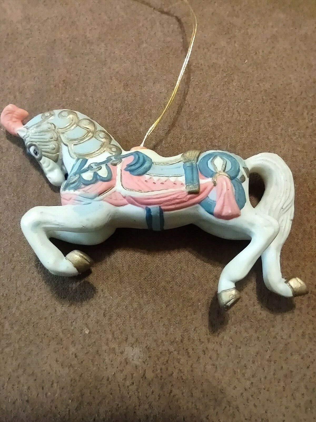 Vintage Porcelain Hand Painted & Detailed Carousel Horse Ornament #5