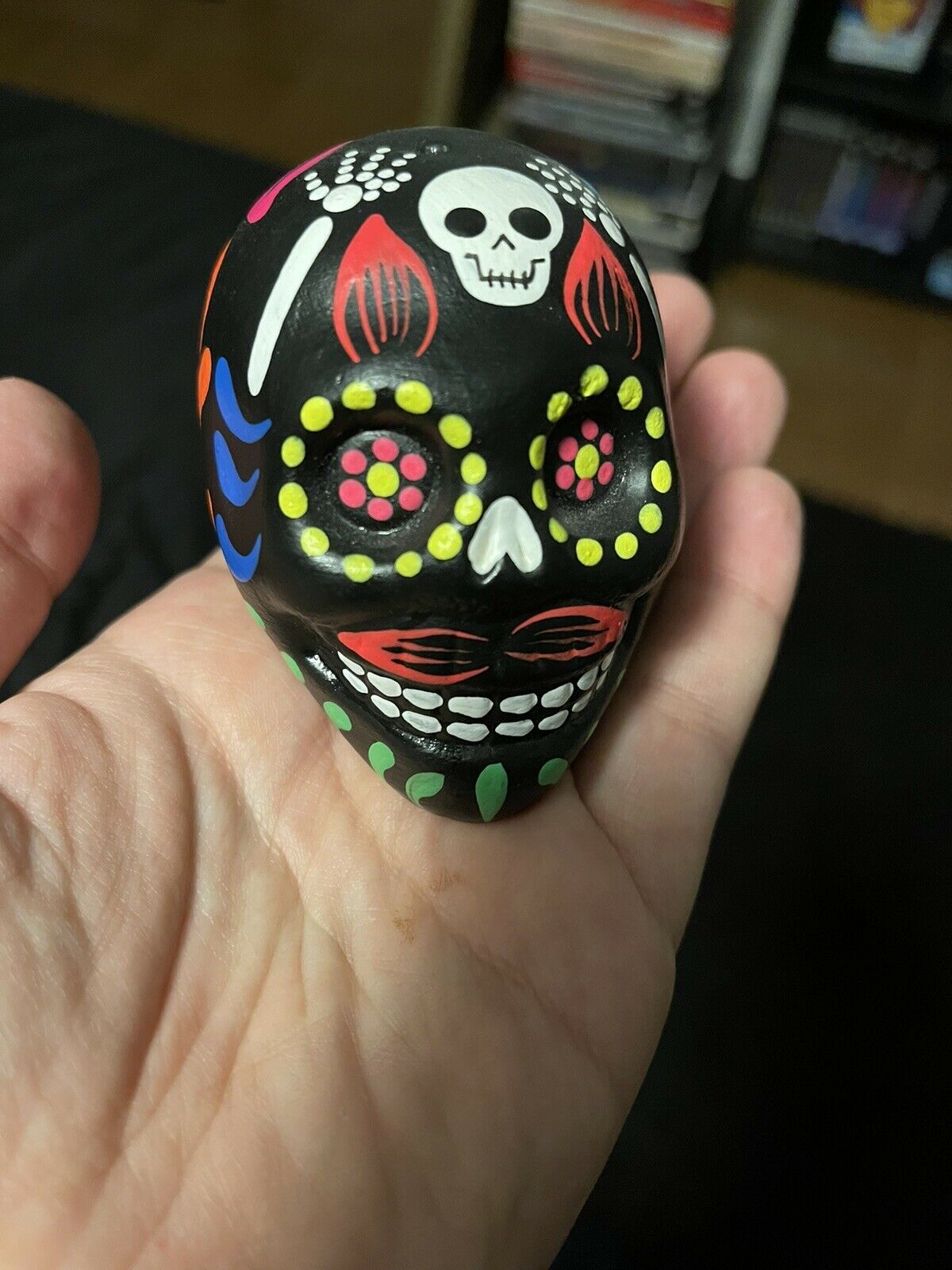 ￼￼ceramic Day Of The Dead Sugar Skull Incense Holder Hand Painted