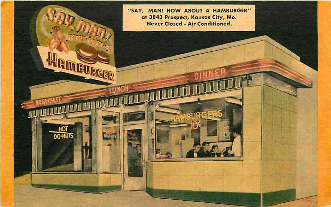 Linen Roadside Postcard "say, Man!" Hamburger Shop, Kansas City, Missouri