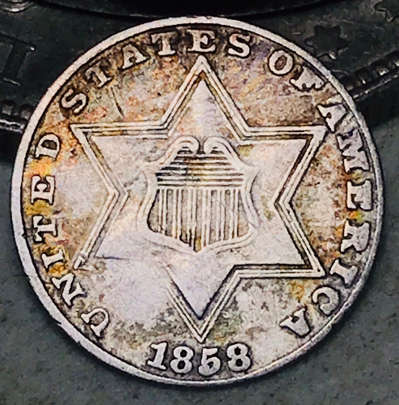 1858 Three Cent Silver Piece Trime 3c Type 2 Choice High Grade Us Coin Cc13778