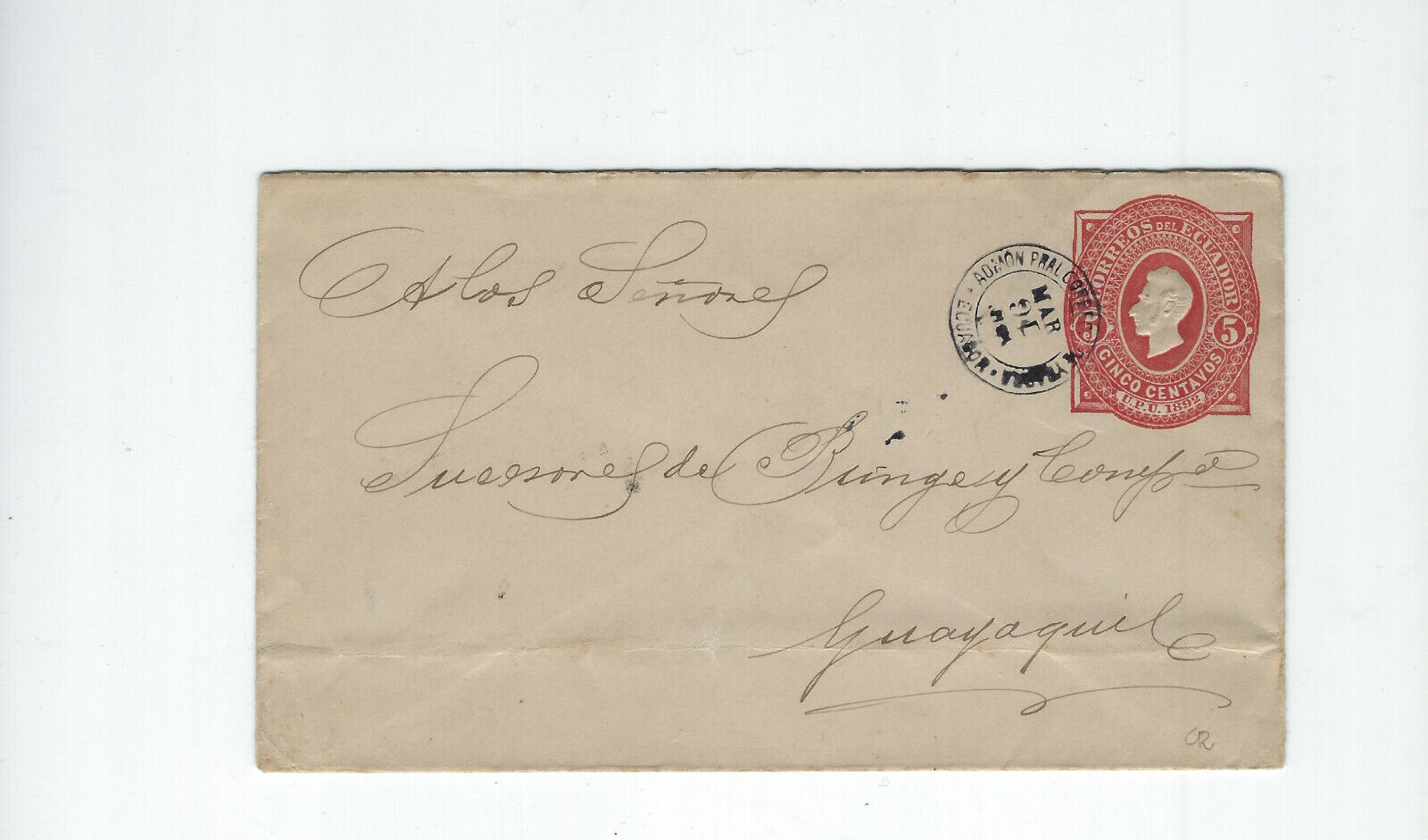 Ecuador-stationary-embossed-189?-envelope-5 Cent Red Rate-internal #33