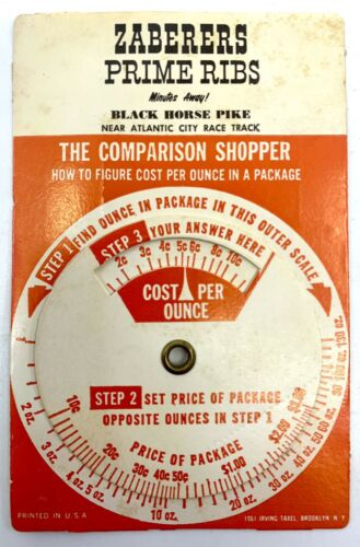 Vintage Zaberers Restaurant Nj Advertise Comparison Card Prime Rib Atlantic City