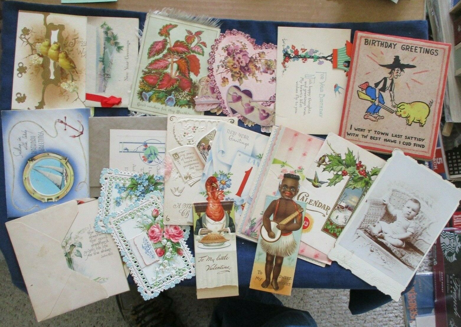Lot Of 19 Victorian To Vintage Greeting Cards + Victorian Baby Cabinet Photo