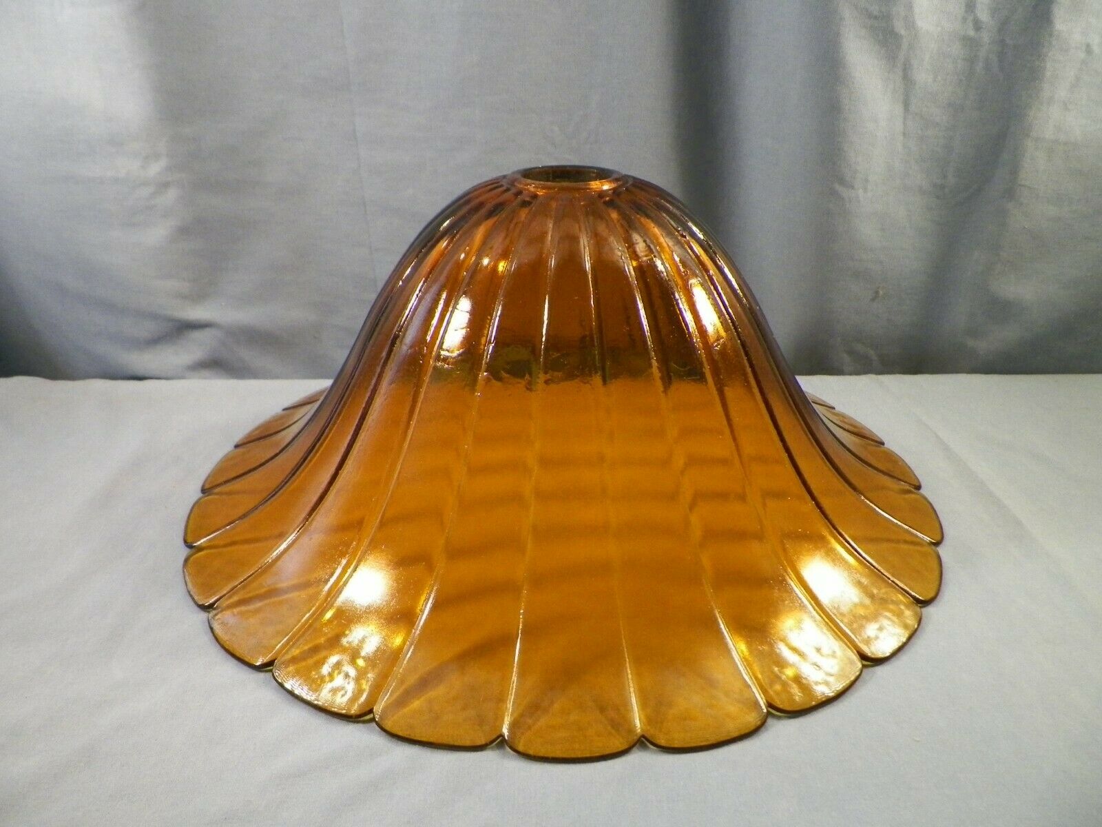 Nos Brooke Crescent Large Amber Glass Lamp Shade Wide Ribbed Design 15 1/2" Wide