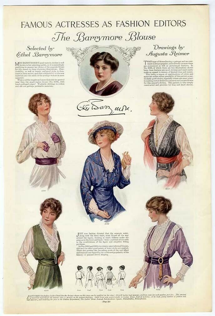 Ethel Barrymore Fashion Page 1914 By Augusta Reimer Blouses Beautiful Women