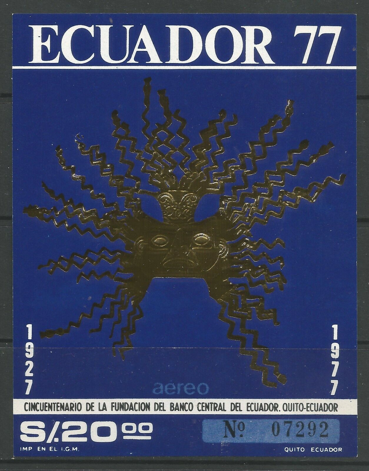 Stamps-ecuador. 1977. Central Bank Of Ecuador Miniature Sheet. Sg: Ms1672. Mnh