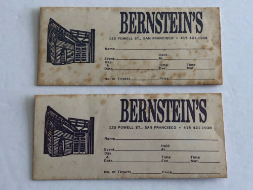 Vintage Bernstein's Fish Grotto San Francisco California Ticket Envelopes