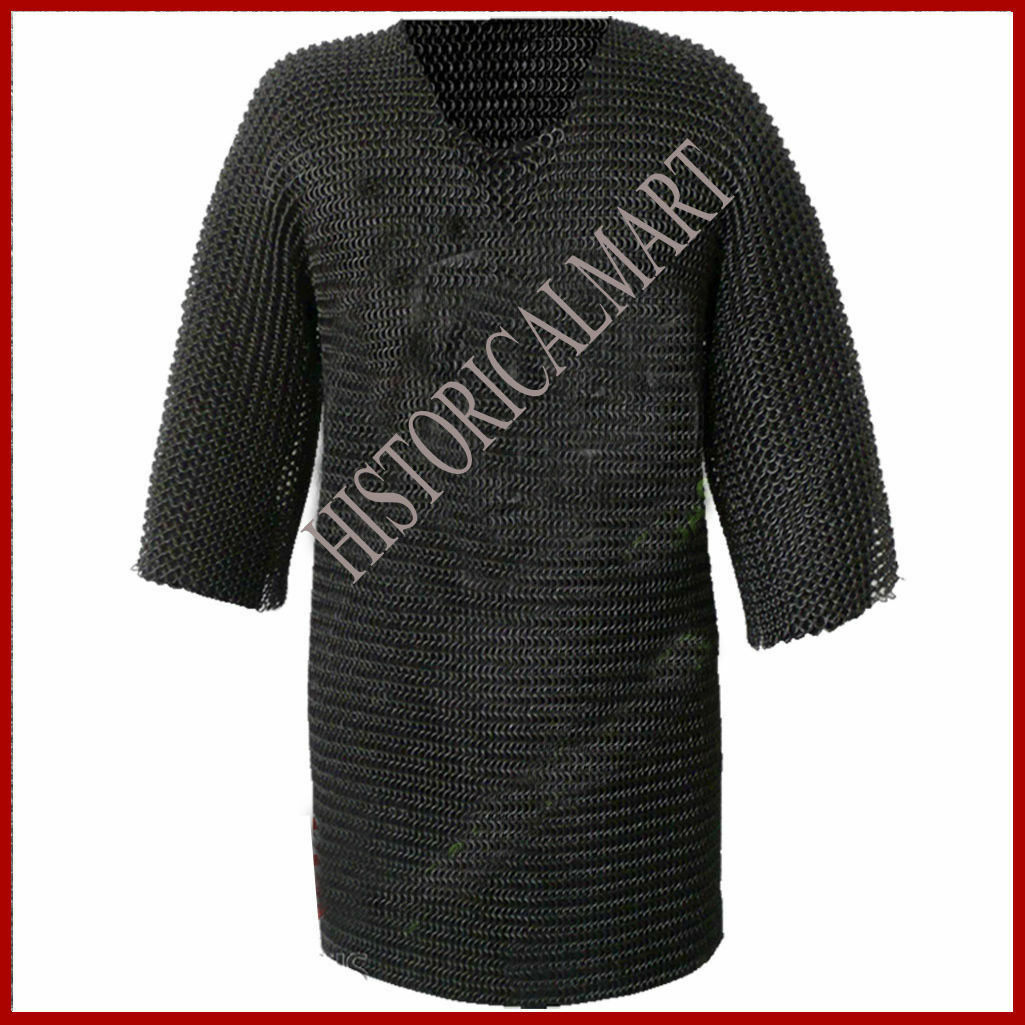 Butted Chain Mail Shirt Black X Large Hauberk Medieval Chainmail Armor Costume