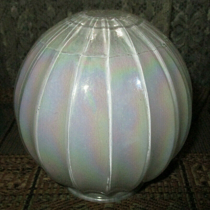 Vintage Mcm  Round Ribbed Opalescent  Ball Globe Light Shade 3 Inch Fitter