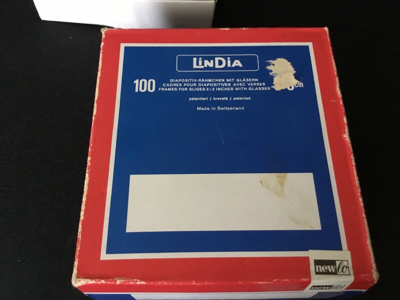 100 Lindia Film Slide Mounts 5x5cm 2x2 Inches W/ Glass Original Box Swiss Made