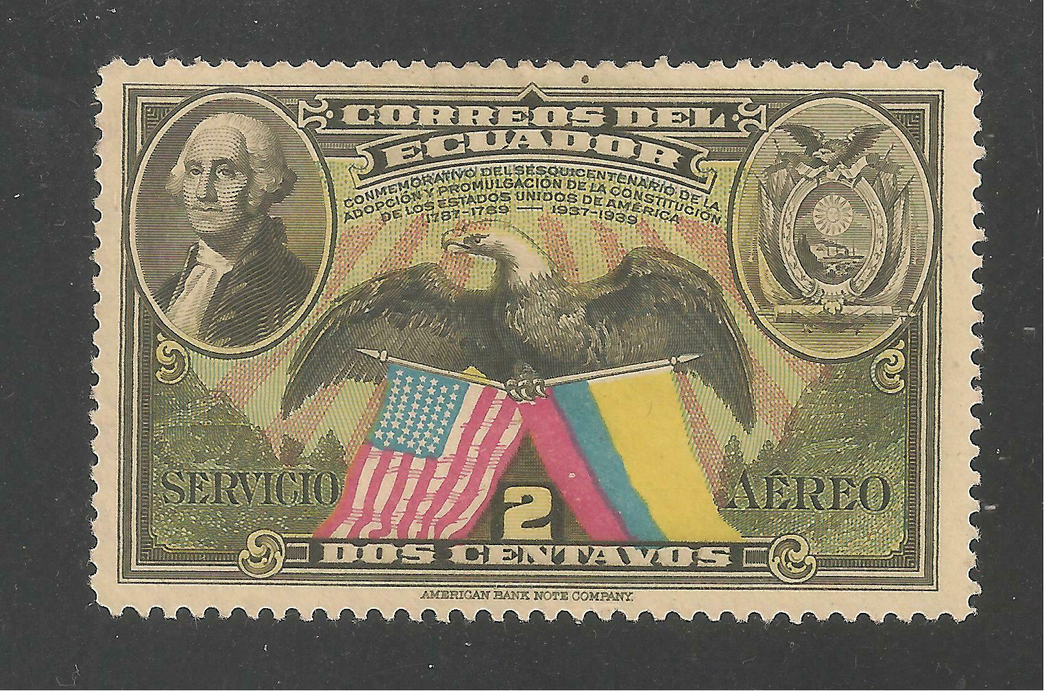 Ecuador #c57 (ap8) Vf Mint - 1938 2c Portrait Of Washington, Eagle And Flags