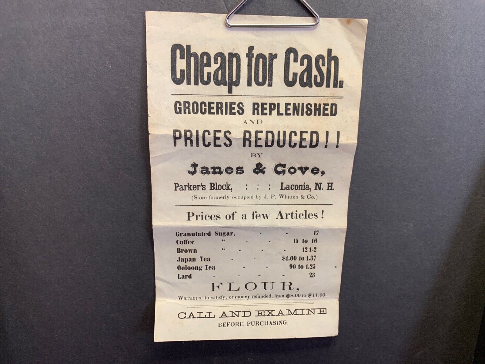 Victorian Broadside, Janes & Cove Grocery, Laconia Nh, Cheap For Cash