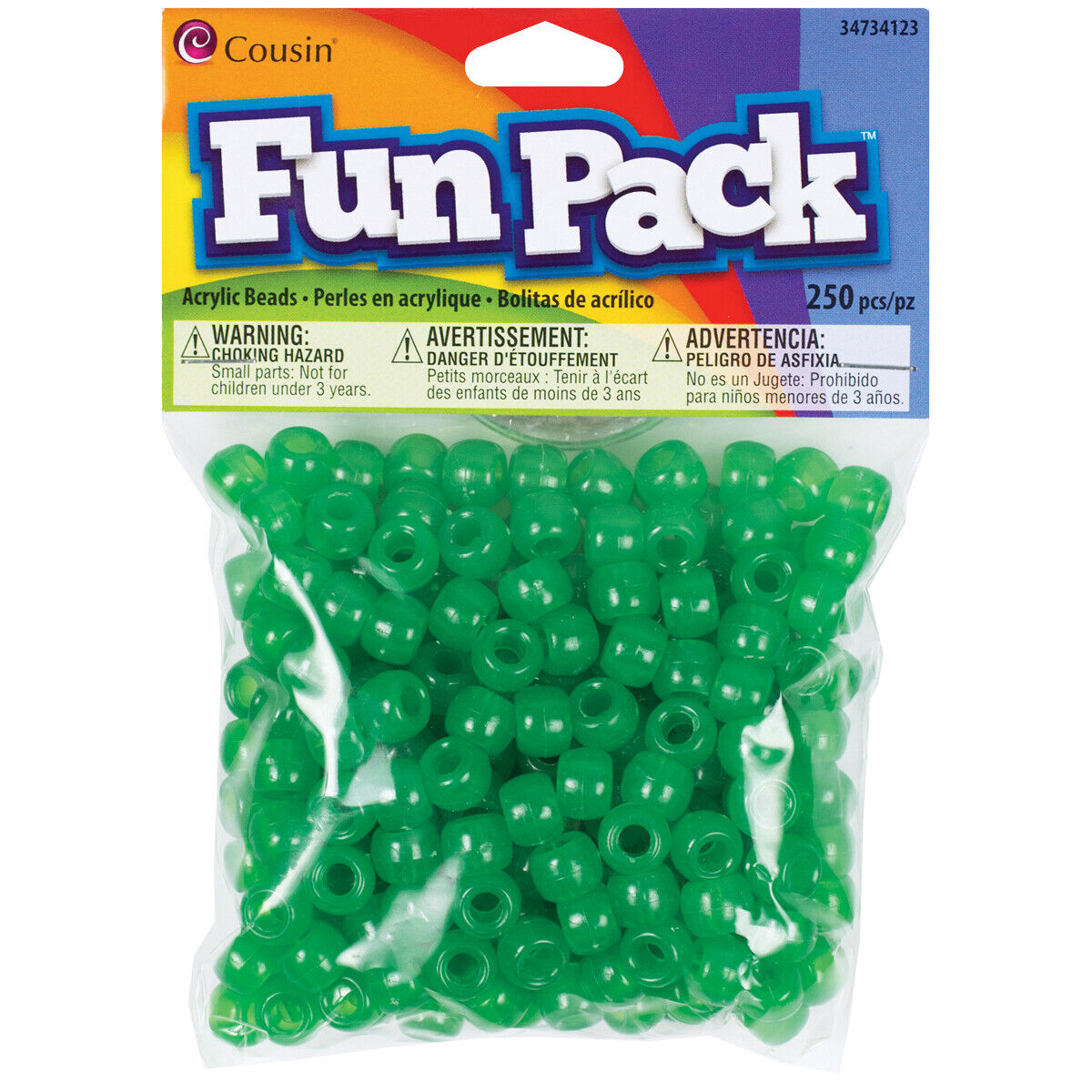 Cousin Fun Pack Acrylic Pony Beads 250/pkg-green