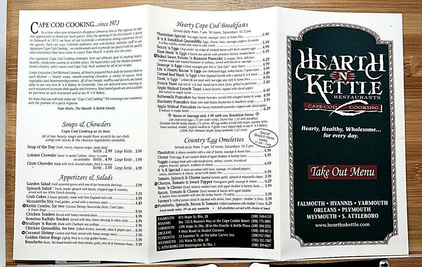 Rare Vintage Hearth N Kettle Restaurants Take Out Menu Hyannis Massachusetts Ma