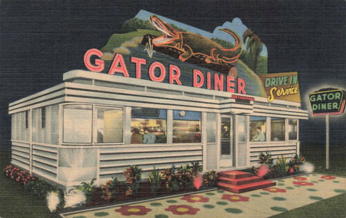 St Petersburg Fl "gator Diner" Central Ave. At 20th Street Linen Postcard