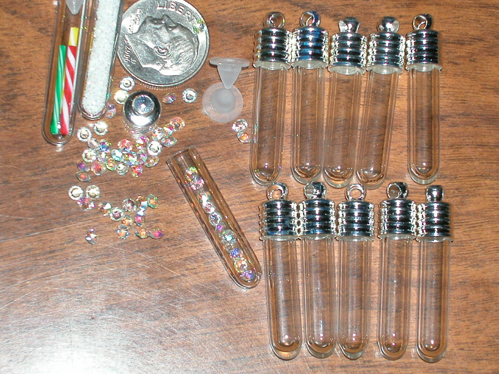 1 Clear Mini Tubes Glass Bottles Vials Charms Pendants