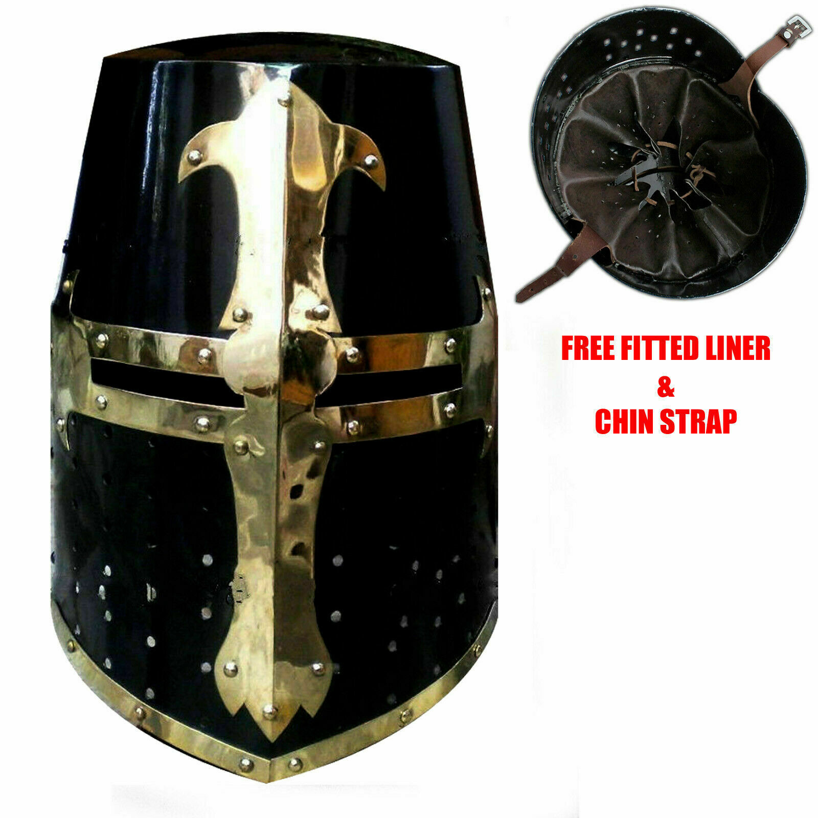 Medieval Knight Armor Crusader New Templar Helmet Helm With Mason's Brass Cross